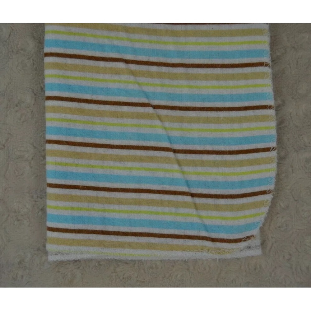 Nuby Stripes Baby Blanket Flannel Receiving Green Blue Brown White Tan